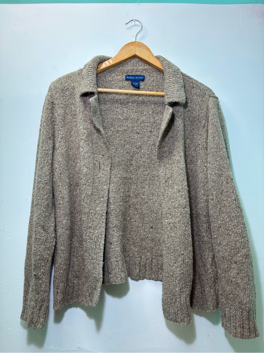 Karen Scott Taupe Open-Front Collar Cardigan Sweater